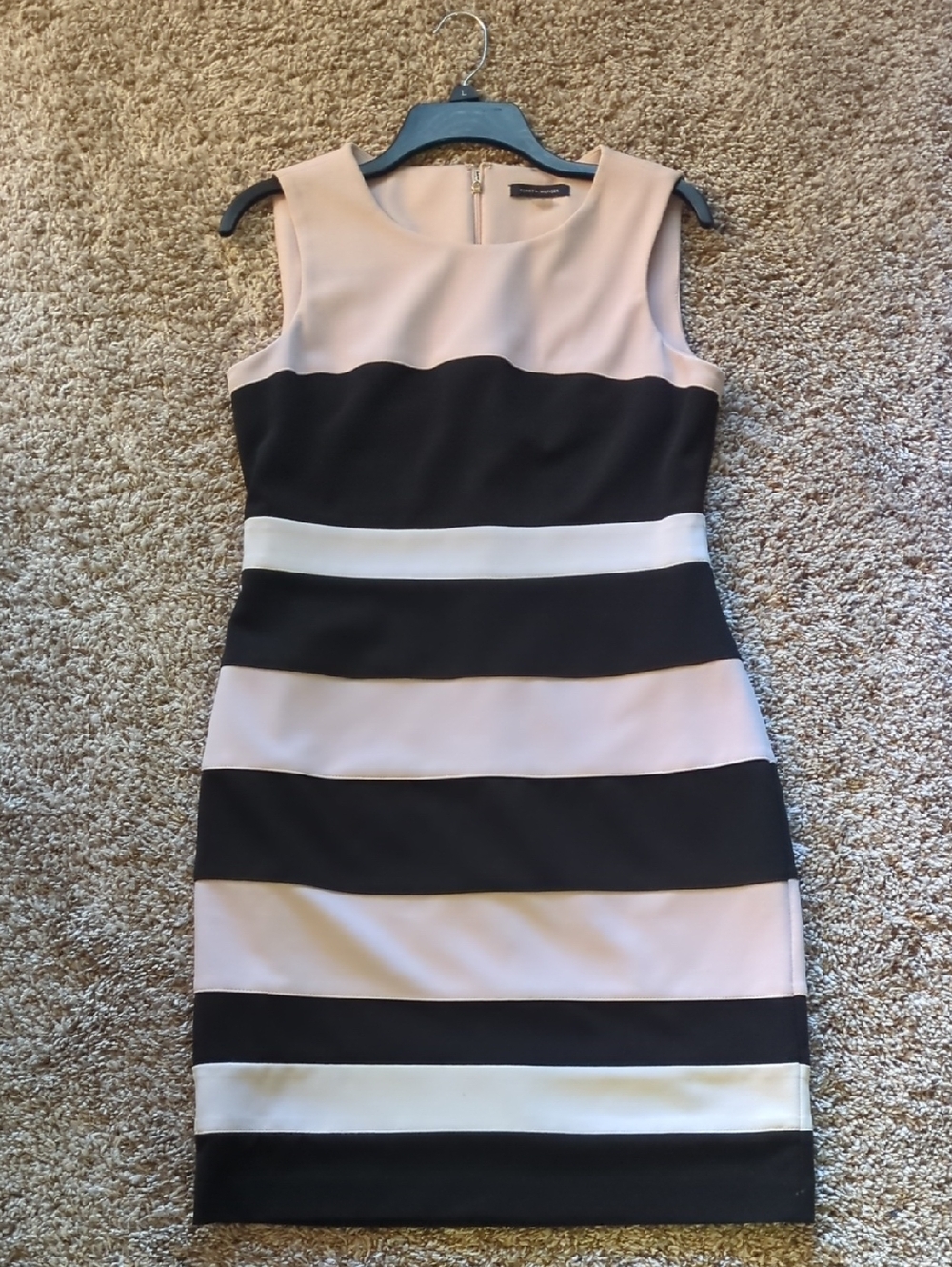 Tommy Hilfiger Black and Blush Striped Sheath Dress